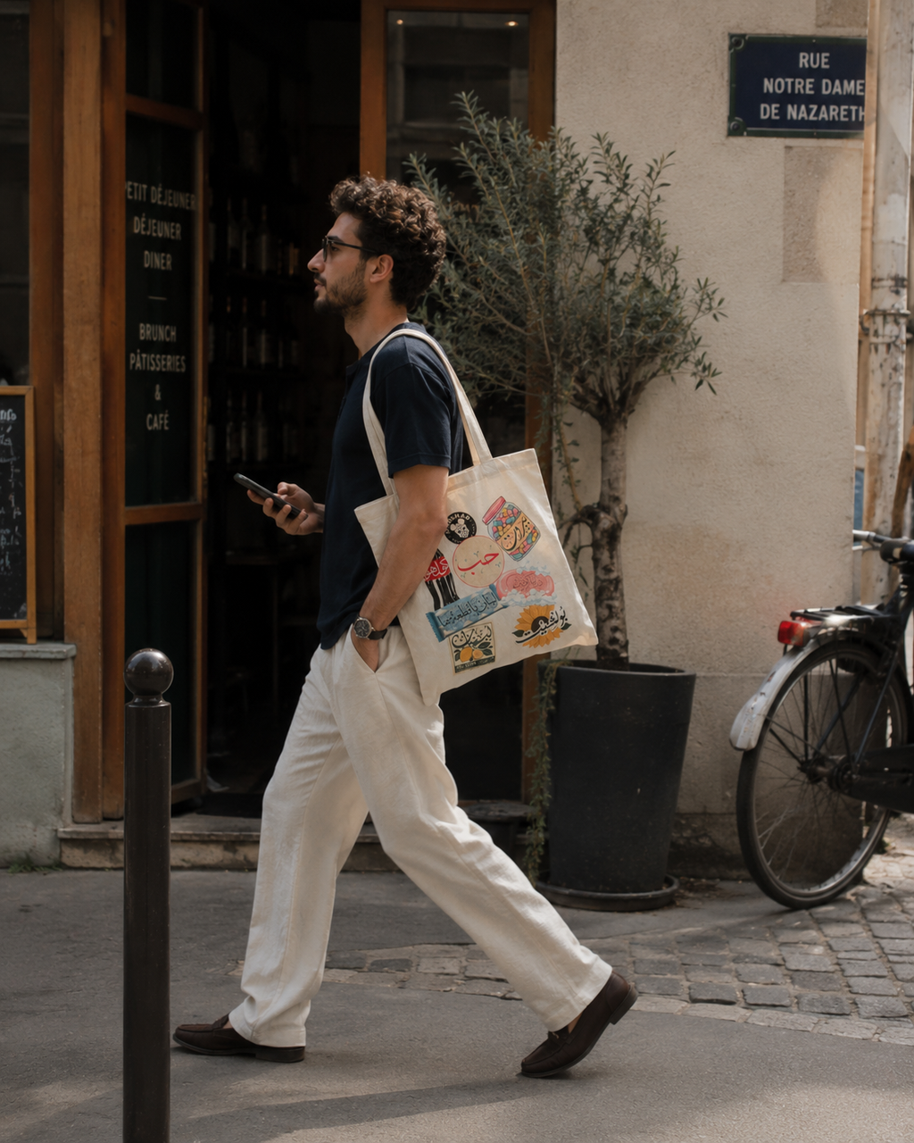 MADSHAD: everything on! Retro Arabic Calligraphy Stickers Collage Tote